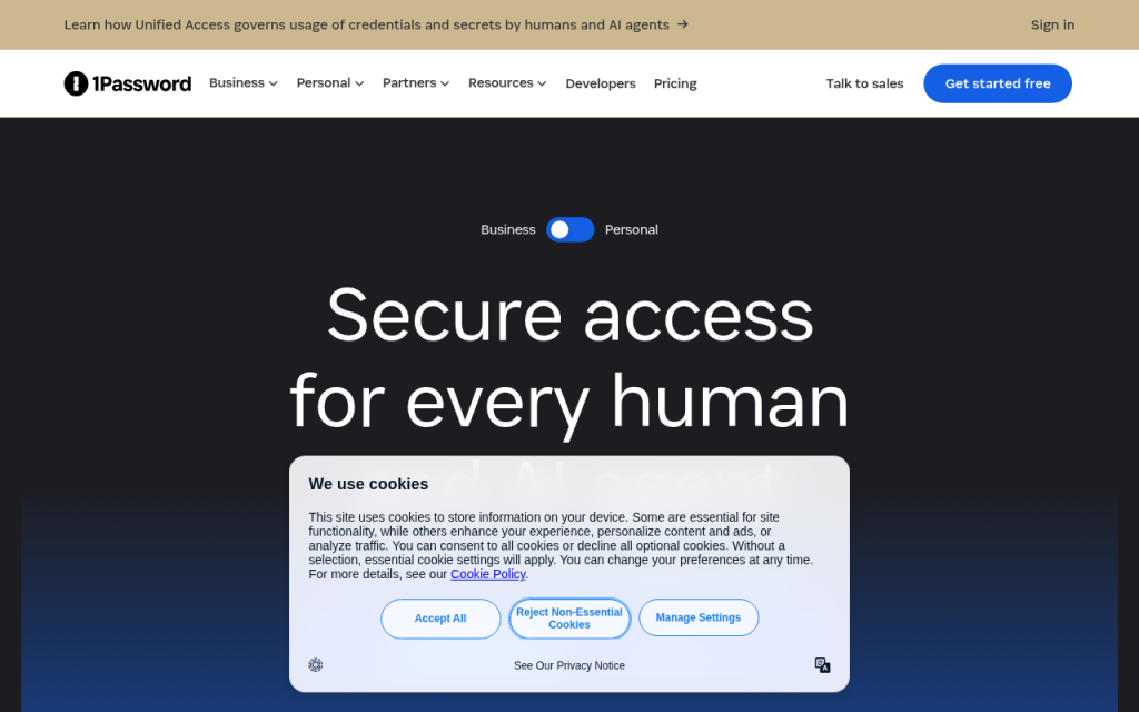 Screenshot of 1password.com