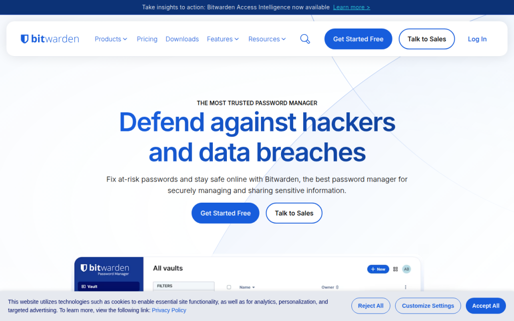 Screenshot of bitwarden.com