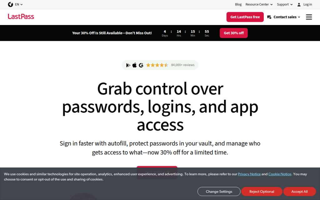 Screenshot of lastpass.com