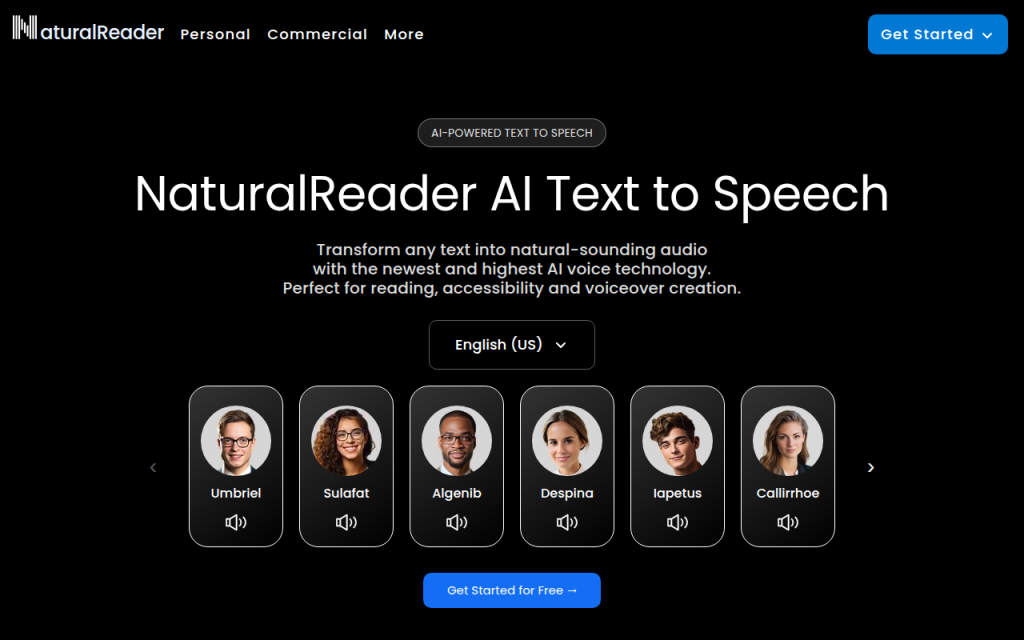 Screenshot of naturalreaders.com