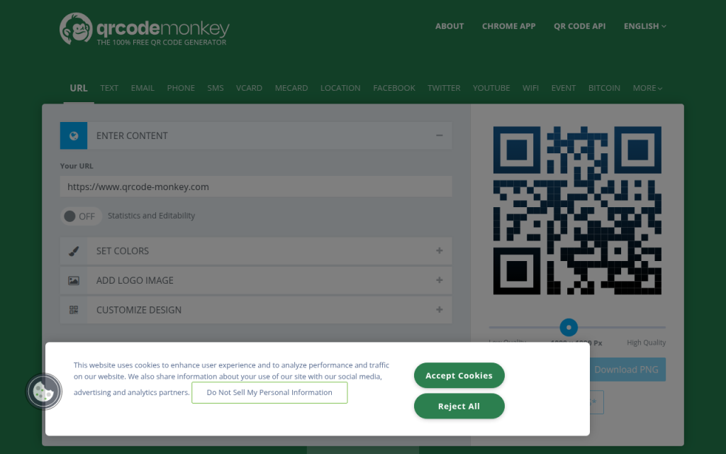 Screenshot of qrcode-monkey.com