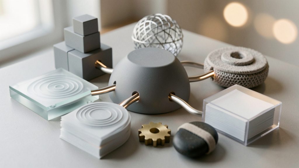 Productivity Tools List: Build a Focused, Minimal Stack 2 A layered architecture diagram showing core productivity categories as interconnected modules (Task & Project Management, Notes & Knowledge, Calendar & Scheduling, Communication, Automation, Focus Tools, File Storage). Arrows indicate interactions/integrations between modules and a central 'workspace' hub that reduces fragmentation.