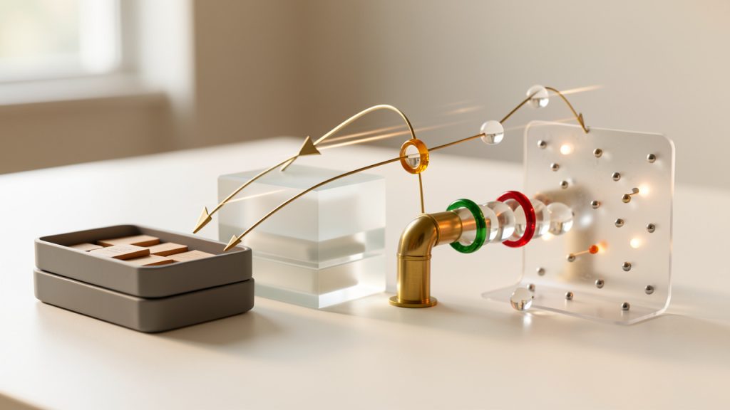 Architecture diagram showing modular productivity components and their roles: task manager as a queue, notes/knowledge store as a document DB, automation as event-driven pipelines, and communication as signaling/state layer. Include arrows for common interactions (task creation → knowledge link, automation triggering ticket creation → notification), and annotate quality metrics (latency, reliability, observability) on the connections.