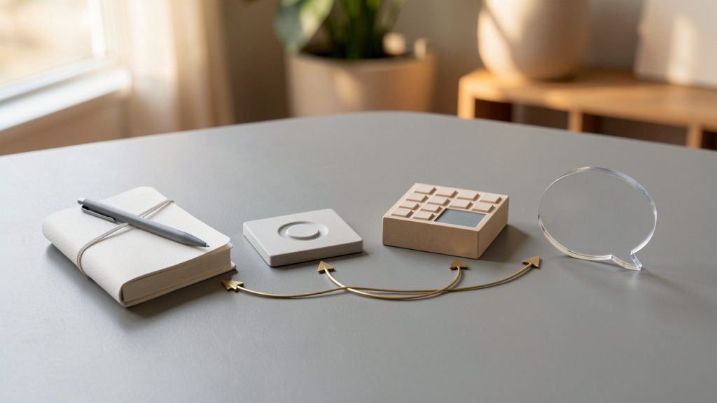 Composed stack workflow: note → task → calendar → team update