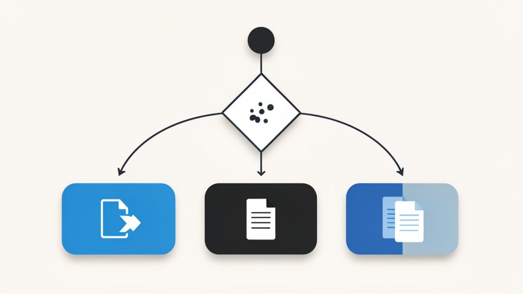 WebP do PNG: Kiedy konwertować, narzędzia i polecenia 17 A simple decision flowchart for the "Quick decision checklist": start node asks questions (Will this be edited/printed/archived? Is it for a modern website only? Does target app reject WebP? Is file size critical?) with arrows to outcomes: "Convert to PNG", "Keep WebP", or "Generate both (derive PNG for legacy)".