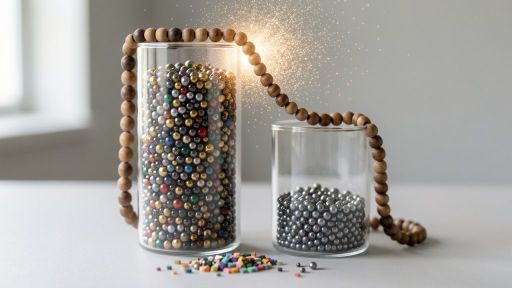 Entropy visualization: entropy = L × log2(N) at the top, then two side-by-side bar comparisons showing a 16-character set vs 8-character example