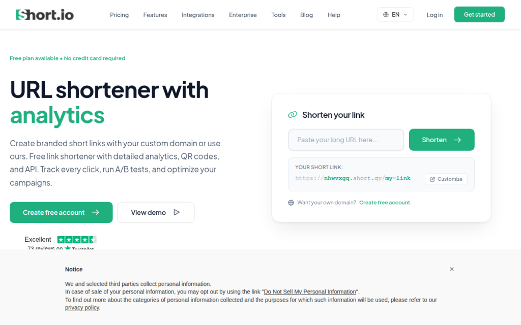 Screenshot of short.io