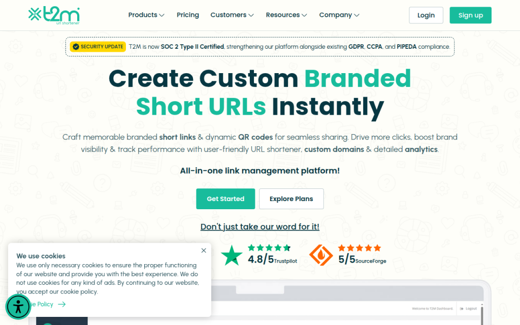 Acortar URL en línea: Elige, crea y rastrea enlaces cortos 8 Screenshot of t2mio.com