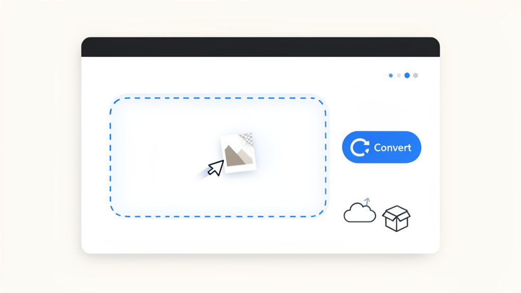 How to Convert PNG to JPG Online — Fast, Secure & High-Quality 3 Drag-and-drop upload UI with dashed drop zone labeled “Drop PNG files here” and a PNG thumbnail being dragged in