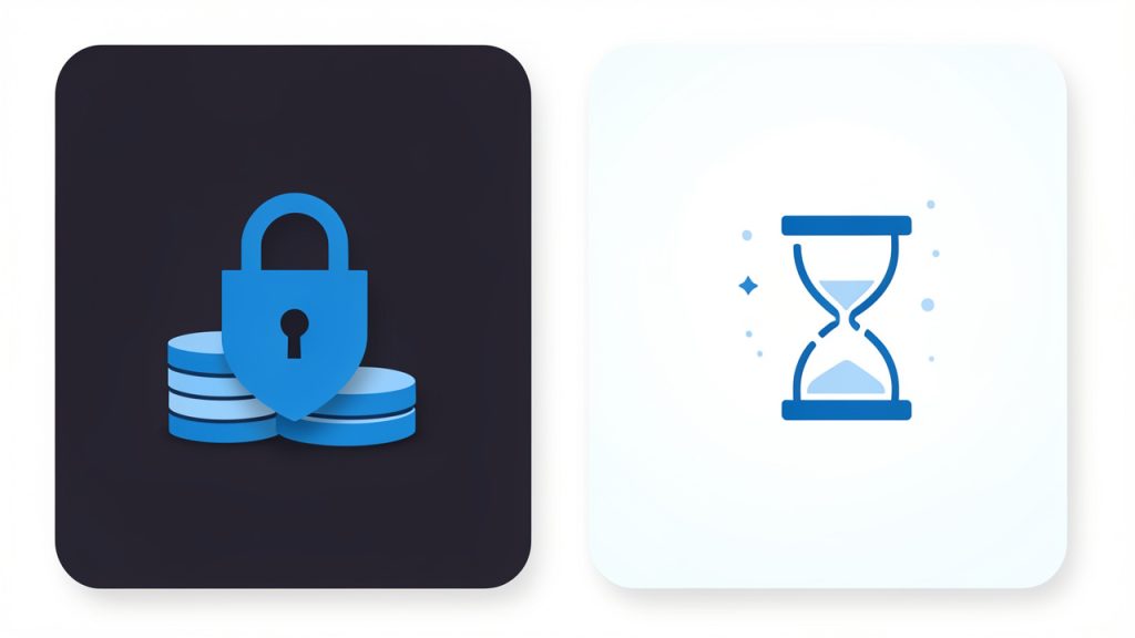 Acortar URL en línea: Elige, crea y rastrea enlaces cortos 9 Two-column illustration comparing 301 vs 302 redirects: left column labeled 301 (Permanent) with icons for SEO/caching permanence and note 'use for long-term branded assets/QR codes'; right column labeled 302 (Temporary) with icons for temporary change and note 'use for short campaigns/temporary A/B tests'.